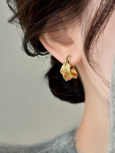 French Style Golden Metal Pure Silver Earrings Vintage High Quality Ear Jewelry Unique Ear Studs Fashionable Elegant