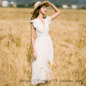 FP High Quality Customized In Stock Real Shot White Fairy Skirt Cinched Slimming Long Dress Vacation Beach Dress