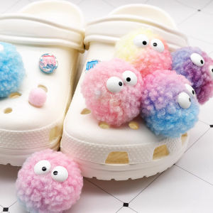 2/4/6/8pcs Shoe Fluffy Pom Pom ball Charms /Gradient Colors  shoe Charms for Crocs DIY/ Cute Black Ball  Shoe Decorations Quality Women Shoes Charms