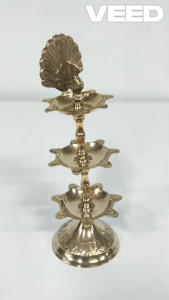 Brass Punch Mahel Diya 2 and 3 Step with Peacock Design | Traditional Pooja Oil Lamp for Home Temple Festivals & Auspicious Ceremonies (Pack of 1 Pc)