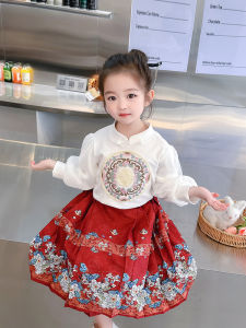 สไตล์จีน ชุดฮั่นฝู เจ้าหญิง กระโปรง ชุดสําหรับ เด็กผู้หญิง S ชนเผ่า สไตล์เด็ก Ma Face กระโปรง คอลเลกชันฤดูใบไม้ร่วง Little เด็กผู้หญิง ชุดลายดอกไม้