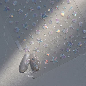 Shell Light Nail Stickers Ice Transparent Summer Beach Ocean Shell Starfish Stars Bubble Nail 3D Decorations Nail Art Stickers
