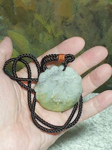 Type A Jadeite light greenish light yellowish & "black fowl" "Monkey King is back" ("Great Victory") pendant 翡翠淡绿黄翡乌鸡大胜(圣)归来吊坠(带证书) 美猴王到处 谁与争锋。