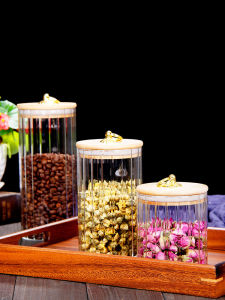 Airtight Glass Storage Jar Kitchen Dry Fruit Spice Storage Bottle Tea Leaf Storage Canister with Press Lid Seal for Home Use