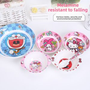 Melamine Dish Cartoon Cute Hello Kitty Kids Tableware Plastic Dish round Snack Dish Japanese Small Plate