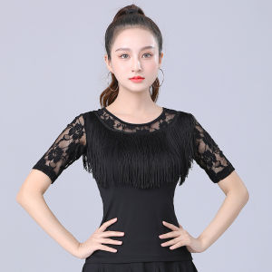 Dream Dance Modern Latin Dance Apparel for Adults Short Sleeve Tassel Practice Jumpsuit New Standard Dance Clothing for Women