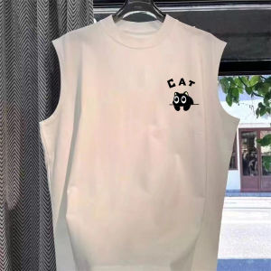 Áo Vest Thể Thao Nam Mùa Hè Phong Cách Mỹ Cổ Điển Màu Trắng Nguyên Chất Cotton Không Tay Rộng Rãi Cho Cặp Đôi Áo Phông Thời Trang