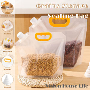Vision 5Pcs Thickened Portable Food-grade Storage Bag with Funnel sTransparent Grains Sealed Storage Bag Rice Packaging Bag Moisture-Proof And Insect-Proof