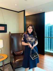 GLEC | Summer New Large Size Women Dress Premium Heavy Embroidery Fashionable Elegant Modified Cheongsam