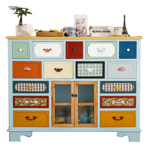 American Style Wooden Decorative Cabinet Colorful Painted Shoe Cabinet Bedroom Drawer Storage Chest Five Drawer Chest