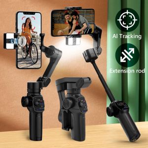 AXNEN HQ4 Photography Follow Focus 3-Axis Handheld Gimbal Phone Stabilizer with AI Tracker Fill Light Extension Rod for Mobile