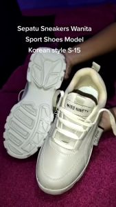 Sepatu Sneakers Wanita Sport Shoes Krem putih S15 Model Kokean Style - HAK TINGGI 5cm Semi Bot