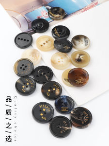 New High-End Resin Button Elegant Printed Windbreaker Mens And Womens Suit Woolen Open Cardigan Black Versatile Accessories