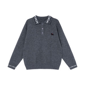 Áo Len Dệt Kim Thêu Hình Chú Chó Dễ Thương Cho Nữ Dáng Rộng Thoải Mái Mùa Xuân Thu 2025 Áo Len Cổ Polo Dài Tay Thường