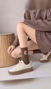 Tất Cổ Cao Nữ Họa Tiết Chữ C(TP) Vỡ Cổ Cao Họa Tiết Chữ C Vải Cotton Mềm Mịn