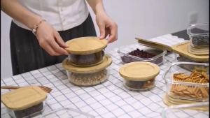 GLARO Airtight Glass Food Container New Lunch Box with Bamboo Lid Cover Bekas Makanan Kaca Bertutup 玻璃饭盒