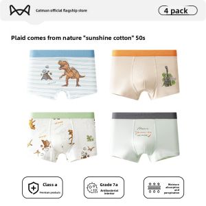 Miiow | Pure Cotton Boys Underwear Anti-Bacterial Flat Angle Pants Comfortable Breathable Moisture Wicking All Season Inner Shorts