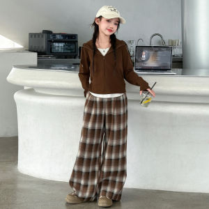 MPW | Trendy Plaid Outfit For Girls Ages 3-14 Spring Autumn Wearable Two-Piece Set Comfortable Breathable Machine Washable Zipper Closure