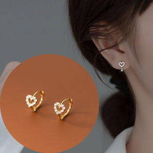 ต่างหูห่วงหัวใจกลวงสำหรับผู้หญิงตัวล็อกตุ้มหูต่างหูสตั๊ดแฟชั่นเงา