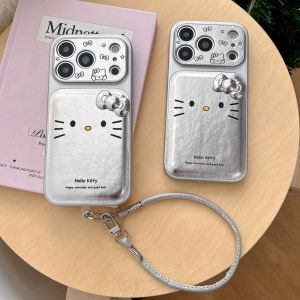 Sanrio | Silver Skin KT Three Dimensional Bow Phone Case 3D Shockproof Phone Covers for iPhone 17 16 15 14 Pro Max Shockproof Soft Cover