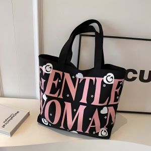 Large Capacity Canvas Tote Bag Student Shopping Bag Printed Handbag Single Shoulder Bag for Commuting And Class Casual Style