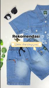 Setelan Anak Laki Laki Kemeja Jeans Celana Jeans Cargo 3 4 5 6 7 8 9 10 11 Tahun