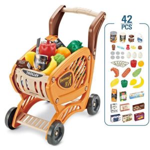 Supermarket Trolley Pretend Play Toys [ 42pcs Accessories ]🍭 Kids Role Push Shop Store Shopping Cart Cashier Cooking