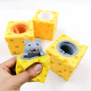 Pop Up Funny Mouse and Cheese Block Squeeze Anti-stress Toy Hide and Seek Figures Stress Relief Fidget Toys for Kids Adult