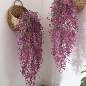 2pcs Artificial Ivy Vine Fake Hanging Wall Willow Rattan Leaves Plastic Garland Grass for Air Conditioning Home Garden Decor