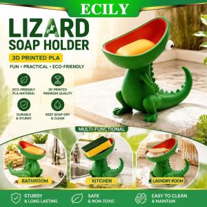 【COD】3D Printed Lizard Soap Holder Cute Open Mouth Storage Tray - Multifunctional Desk Organizer Key Tray Coin Dish Bathroom Decor Home Gift PLA ECILY