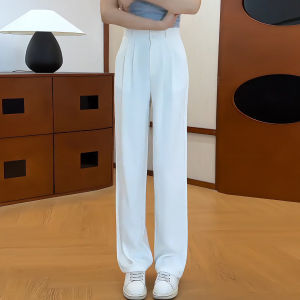 MEITESIJIAONU | White Silky Loose High Waist Drape Trousers