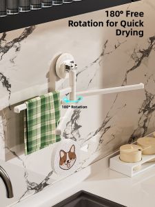 Dual-Purpose Rotating Kitchen And Bathroom Towel Rack Drain Rack Wall-Mounted Suction Cup Installation No Drilling Required