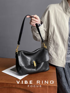 Vibe Ring Commuter Tote Bag Top Layer Cowhide Versatile Single Shoulder Crossbody Bag for Intellectuals Spring 2025