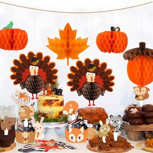 Autumn Thanksgiving Forest System Theme Decorative Classroom Nursery Suspension Ornament 3D Maple Leaf Pumpkin Turkey Honeycomb