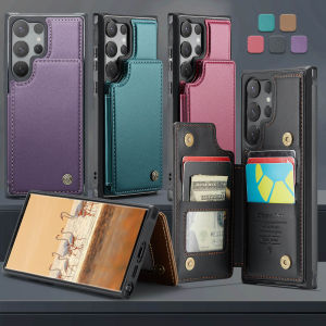 For Samsung Galaxy S25 S24 S23 Ultra Plus + S25Ultra S24FE S23FE 5G PU Leather Case Durable Shockproof RFID Blocking Protection Kickstand Function Phone Back Cover with Card Slot