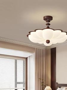 FANZHEN | Elegant French Style Retro Walnut Wooden Pattern Creative Lotus Eye-protection Ceiling Light