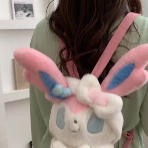 AOGER | Cartoon Mew Sylveon Plush Backpack Soft Fluffy Stuffed Raichu Shoulder Bag For Student Daily Travel Storage Decor Fans Gifts