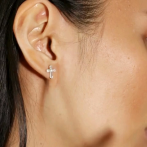 Cross Baguette Studs 14k Gold