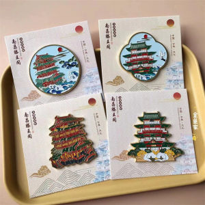 Tengwang Pavilion Creative Travel Memorial Metal Refrigerator Magnet Touristic Decorative Building Patterned Home Decoration