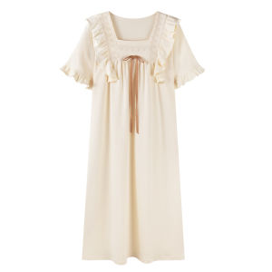 MiiOW | ชุดนอนแขนสั้นผ้าฝ้ายแท้สำหรับผู้หญิง ชุดนอนฤดูร้อน 2025 สไตล์ฝรั่งเศสหวานๆ ชุดนอนลำลองสำหรับใส่ไปกลางแจ้งในบ้าน