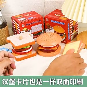 Burger Stacking Toys Kids - Sandwich Hamburger Wooden Pretend Play Kitchen Montessori Toys Mainan Masak-masakan Set