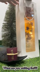 Flowers and LED lights in Japanese wooden base glass dome for Valentines Day Wedding Anniversary Teachers Day Christmas Mothers Day Birthday Holiday Party