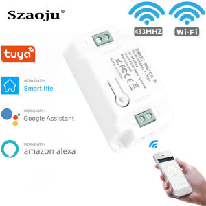 Szaoju Wifi Wireless Remote Switch Tuya Smart Life Home APP+RF 433Mhz Relay Timer Module Wall Lamp Switch AC110V- 220V