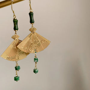 Elegant Long Tassel Fan Shaped Chandelier Earrings for Women Fashionable Versatile Cold Tone Bamboo Node Qipao Ear Drops