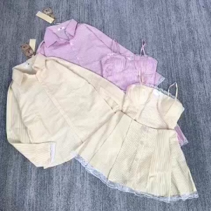 QC_Set 3 món đi biển đồ mặc hè set Kate Lụa phối Ren áo trong hai dây mocking sau kèm chân váy ngắn phối áo khoác sơ mi dễ thương