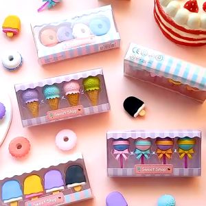 UMI 4pcs/set Ice Cream Donuts Lollipop Pencil Rubber Eraser Kids Toys Student Stationery Party Pack Door Gift Reward Pemadam 橡皮擦