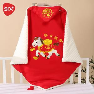 QIAOPIDIANDIAN | Chăn Bông Dày Màu Đỏ cho Trẻ Sơ Sinh dùng Mùa Đông