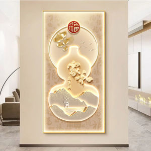New Chinese Style Decorative Painting with Light Corridor Entrance Glowing Atmosphere Metal Framed Ceramic Crystal Home Decor