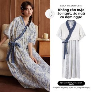 Kimono nữ MiiOW vải cotton dáng dài mỏng có đệm ngực rộng rãi thoải mái - mùa hè