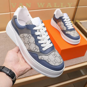 Van Wally2023 New Arrival European Station White Shoes Mens Genuine Leather All-Match Thick Bottom Board Shoes Mens Trendy Casual Shoes